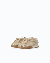 Lather sneakers with faux fur details - Beige | Pinko