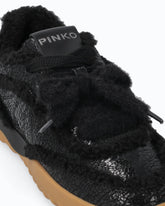 Lather sneakers with faux fur details - Black | Pinko