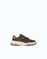 Leather sneakers with trekking-style laces - Brown | Pinko