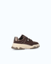 Leather sneakers with trekking-style laces - Brown | Pinko