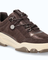 Leather sneakers with trekking-style laces - Brown | Pinko