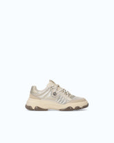 Laminated suede sneakers with trekking-style laces - Beige | Pinko