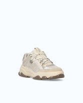 Laminated suede sneakers with trekking-style laces - Beige | Pinko