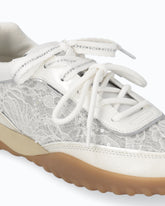 Leather and lace sneakers with double lacing - White | Pinko