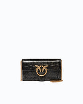 Kleine Geldbörse zum Umhängen Love Bag One Wallet aus Leder mit Krokoprint und Punkten - Schwarz | Pinko