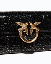 Kleine Geldbörse zum Umhängen Love Bag One Wallet aus Leder mit Krokoprint und Punkten - Schwarz | Pinko