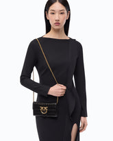 Love Bag One Wallet small crossbody wallet in crocodile-print leather with polka dots - Black | Pinko