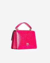 PINKO Galleria Mini Love Bag One Top Handle Light in shiny croc-print leather -  | Pinko