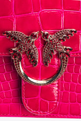 PINKO Galleria Mini Love Bag One Top Handle Light in shiny croc-print leather -  | Pinko