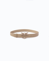 Leather belt with matte Love Birds buckle - Beige | Pinko