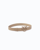 Leather belt with matte Love Birds buckle - Beige | Pinko