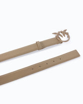 Leather belt with matte Love Birds buckle - Beige | Pinko