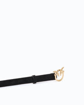 Suede belt with Love Birds buckle, 2 cm - Black | Pinko