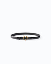 Shiny leather belt with Love Birds buckle, 2 cm - Black | Pinko