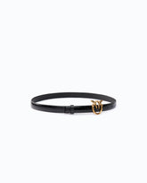 Shiny leather belt with Love Birds buckle, 2 cm - Black | Pinko