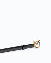 Shiny leather belt with Love Birds buckle, 2 cm - Black | Pinko