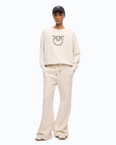 Sweatshirt with bejewelled Love Birds logo - Beige | Pinko