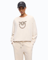 Sweatshirt with bejewelled Love Birds logo - Beige | Pinko