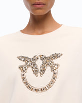Sweatshirt with bejewelled Love Birds logo - Beige | Pinko