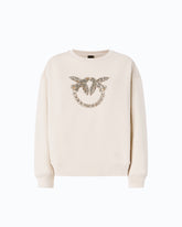 Sweatshirt with bejewelled Love Birds logo - Beige | Pinko