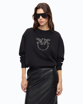 Sweatshirt with bejewelled Love Birds logo - Black | Pinko