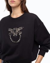 Sweatshirt with bejewelled Love Birds logo - Black | Pinko