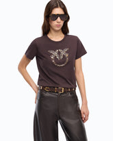 T-shirt with bejewelled Love Birds logo - Brown | Pinko