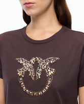 T-shirt with bejewelled Love Birds logo - Brown | Pinko