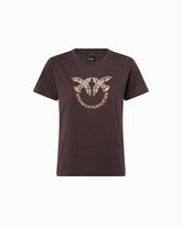 T-shirt with bejewelled Love Birds logo - Brown | Pinko