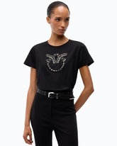 T-shirt with bejewelled Love Birds logo - Black | Pinko