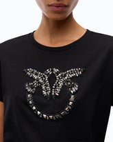 T-shirt with bejewelled Love Birds logo - Black | Pinko