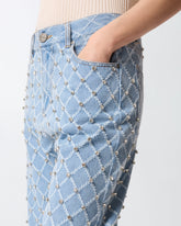 Wide-leg jeans with diamond and rhinestone motif -  | Pinko