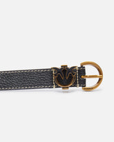 Tumbled leather belt with Love Birds detail, 2.5 cm -  | Pinko