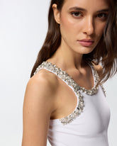 Ribbed top with bejewelled embellishment -  | Pinko