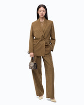 Oversized double-breasted jacket with rhinestones - Green | Pinko