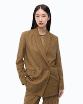 Oversized double-breasted jacket with rhinestones - Green | Pinko