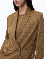 Oversized double-breasted jacket with rhinestones - Green | Pinko