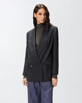 Double-breasted pinstripe blazer in wool -  | Pinko