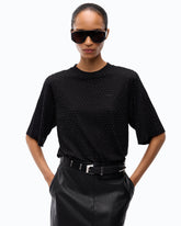 T-shirt with rhinestones and logo -  | Pinko
