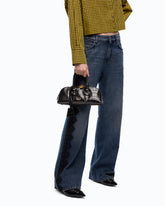 Medium crocodile-print leather bag with gold polka dots -  | Pinko