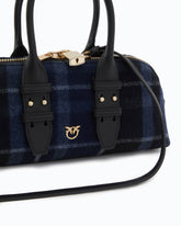 Escape Bag Horizontal small handbag in check cloth and leather - Multicolor Black-Blue | Pinko