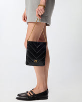 Small flat shoulder pouch in chevron-patterned leather -  | Pinko