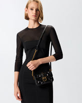 Baby Love Bag Slouchy shoulder bag in leather with jewel flowers -  | Pinko