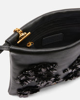 Baby Slouchy Bag leather shoulder pouch in leather with jewel flowers -  | Pinko