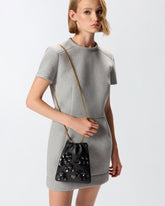 Baby Slouchy Bag leather shoulder pouch in leather with jewel flowers -  | Pinko