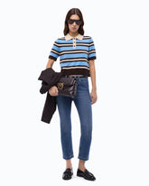 Wool and cashmere cropped polo shirt - Multicolor Lightblue-Brown | Pinko