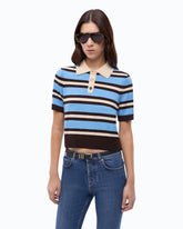 Wool and cashmere cropped polo shirt - Multicolor Lightblue-Brown | Pinko