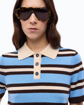 Wool and cashmere cropped polo shirt - Multicolor Lightblue-Brown | Pinko
