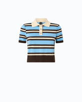 Wool and cashmere cropped polo shirt - Multicolor Lightblue-Brown | Pinko