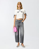 Cropped Love Birds T-shirt -  | Pinko